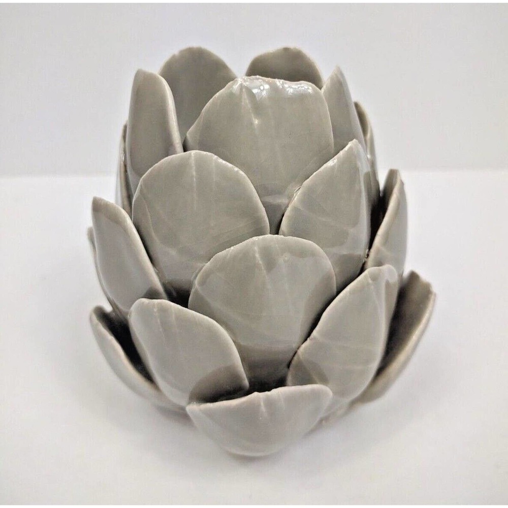 Glazed Pottery Lotus or Artichoke Heavy Ceramic Tea Light Votive Candle Holder - Picture 5 of 7